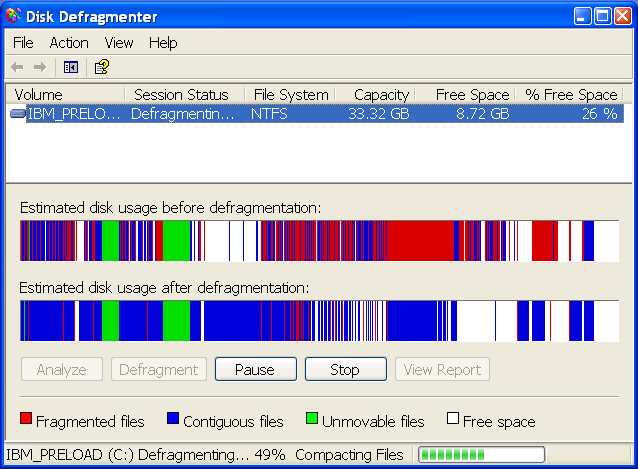 Disk Defragmenter tool in Windows XP